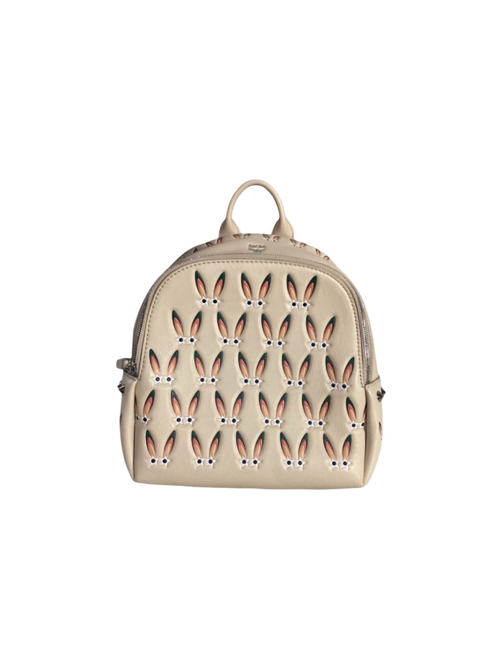 MCM Star Eyed Bunny Rabbit Lambskin Mini Backpack Studded Straps Pink Suede Int